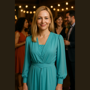 Vintage 70s teal aquamarine dress with matching belt